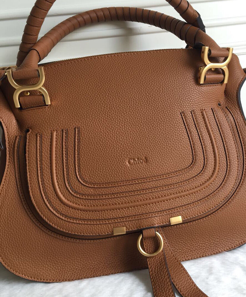 Chloe Marcie Grained Calfskin Leather Handbag Coffee